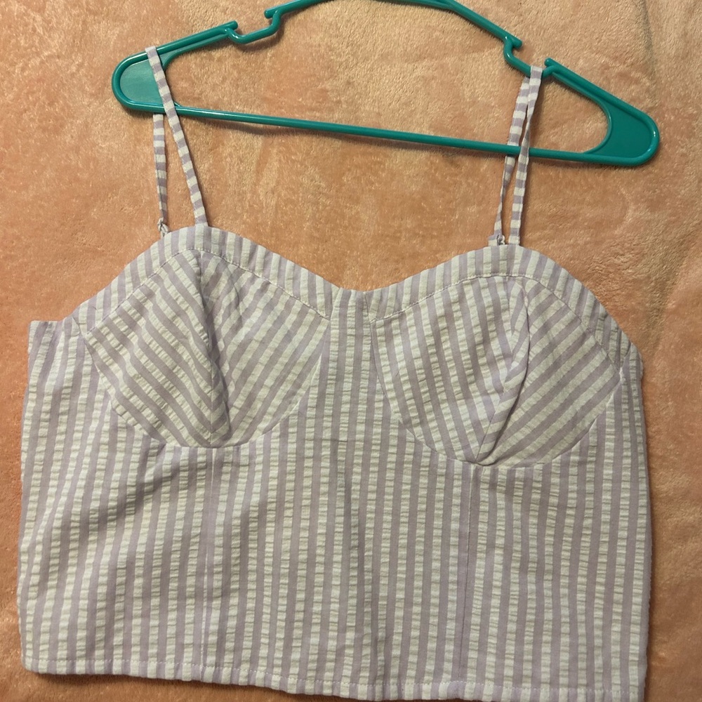 Versona Lavender Gingham Print Crop Tank